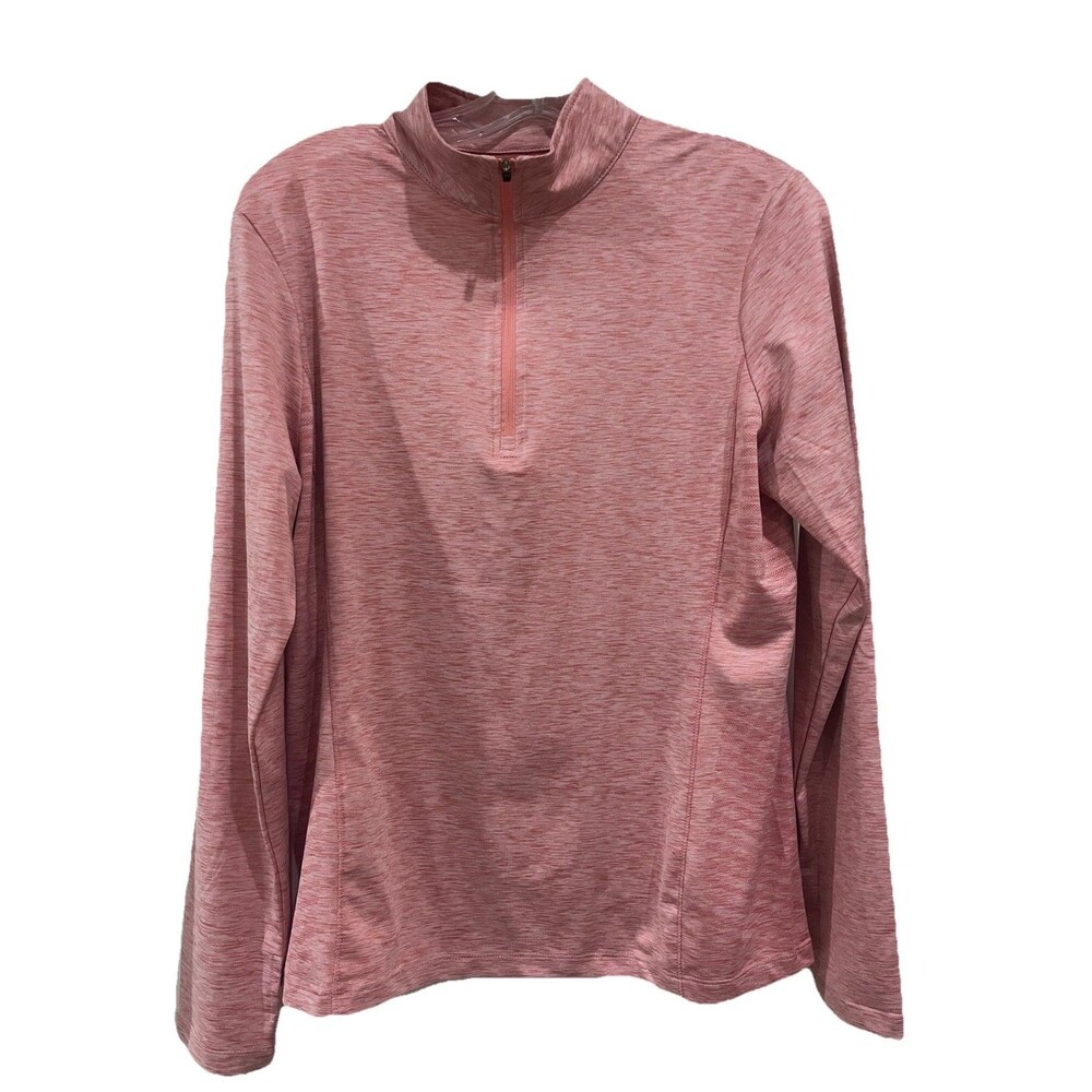 Etonic 1/4 Zip Polyester Spandex Activewear Top Sz L Thumbholes Zip Pocket Peach